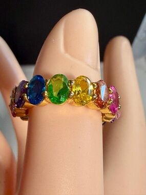 Kirk Geiger Multicolor Gemstone Eternity Band Ring Size 7-1/2
